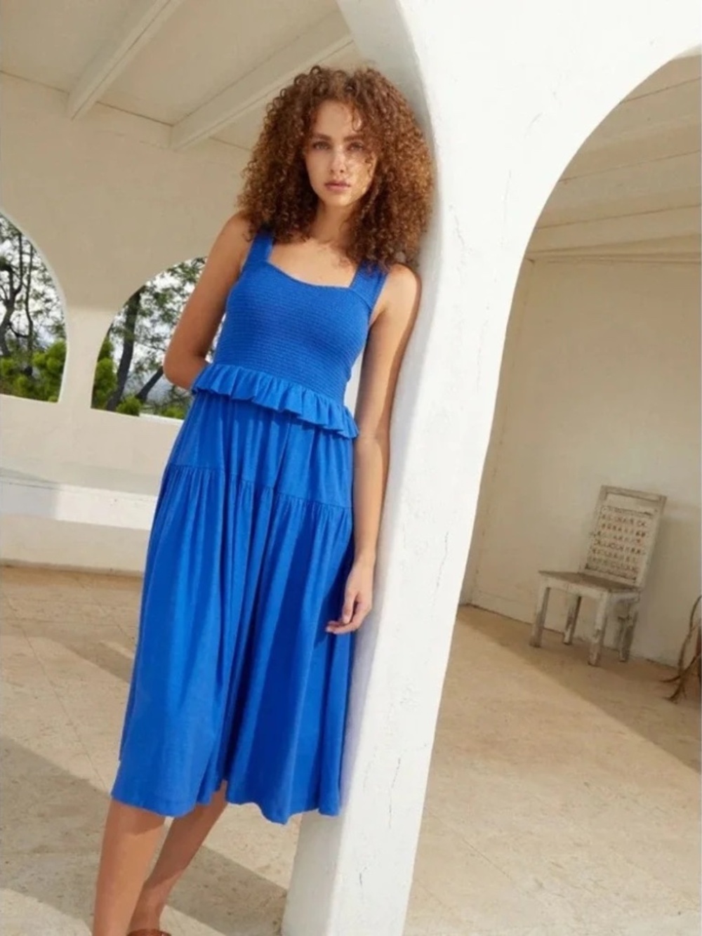 Nation LTD Royal Blue Smocked Tiered Midi Dress